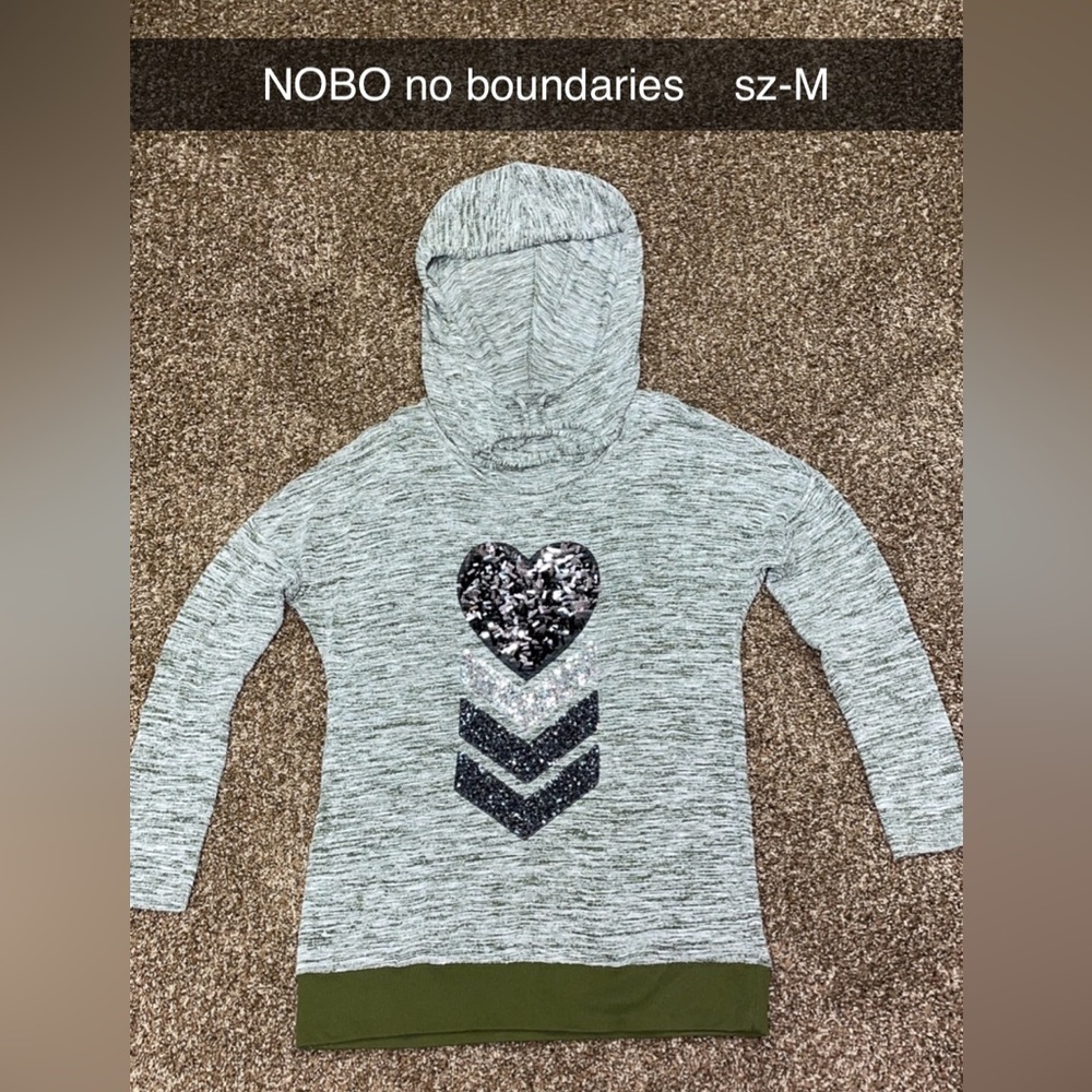 NOBO no boundaries Army Sequins Hoodie Sweatshirt Tunic style Top